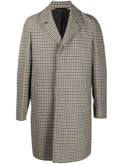 Paul Smith Houndstooth-print Single Breasted Coat In Brown