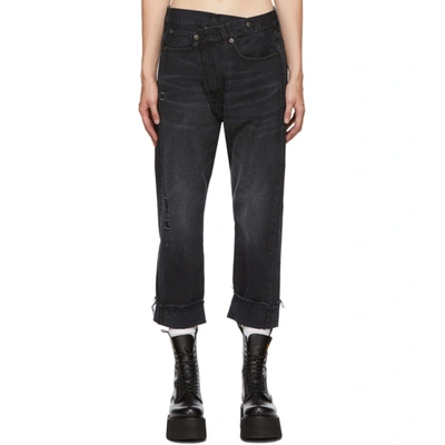 R13 Cross Over Closure Distressed Jeans In Black