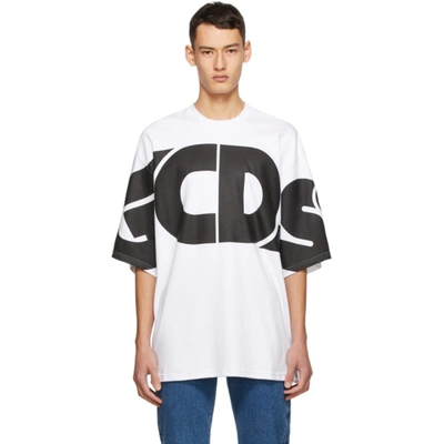 Gcds White Marco Logo Round T-shirt In White,black