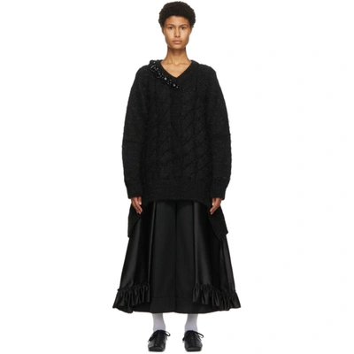 Simone Rocha Bead-embellished Oversized Cable-knit Jumper In Black/ Jet