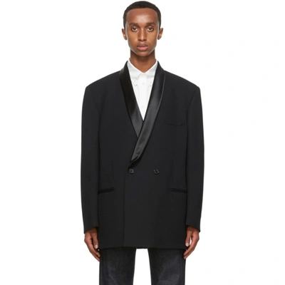 Raf Simons Double-breasted Satin-lapel Wool Smoking Jacket In Blue
