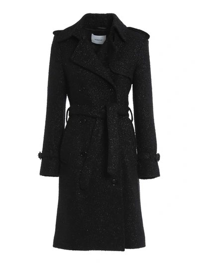 Dondup Lurex Wool Blend Trench Coat In Black