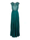 ELISABETTA FRANCHI SEQUINED AND BEADED PLEATED DRESS IN GREEN
