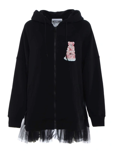 Moschino Cake Teddy Bear Logo Hoodie In Black