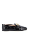 TOD'S TOD'S FRINGED CROCO PRINT LOAFERS IN BLACK