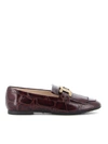TOD'S TOD'S FRINGED CROCO PRINT LOAFERS IN BROWN