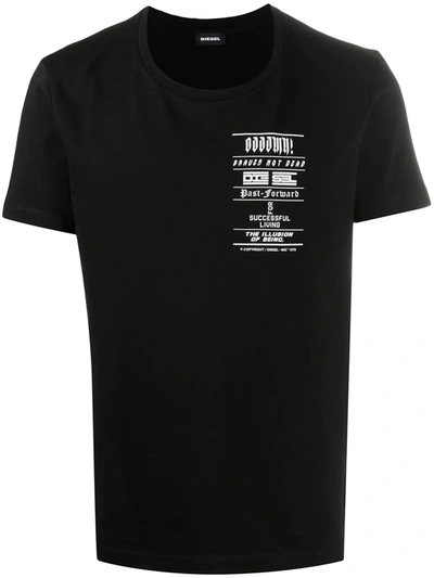 Diesel Slogan Print T-shirt In Black