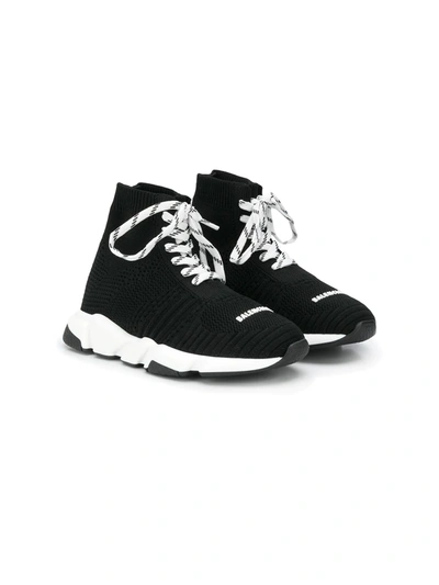 Balenciaga Kids' Speed Knit Lace-up Sneakers In Black