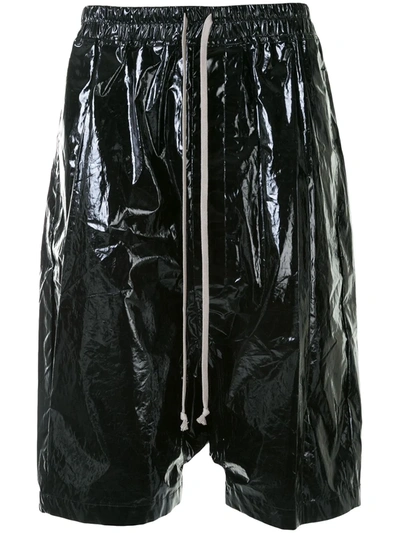 Rick Owens Wet Look Long Shorts In Black