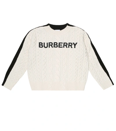 Burberry Logo刺绣羊毛混纺毛衣 In White
