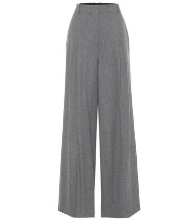 Joseph Tima Pleated Silk-wool Flannel Wide-leg Trousers In Grey