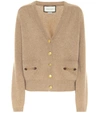 Gucci Cashmere Knit Cardigan W/ Horsebit In Beige
