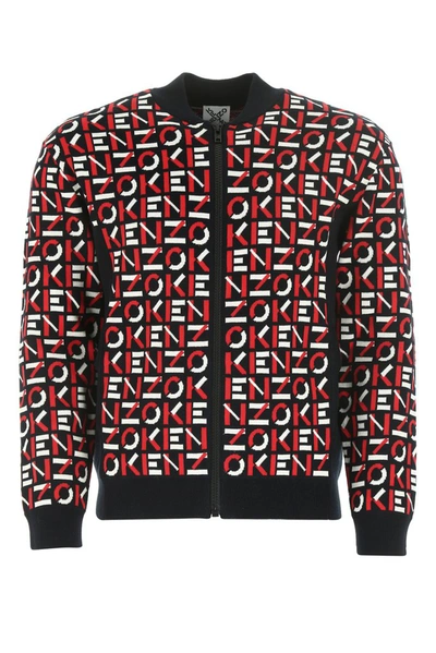 Kenzo Allover Logo Track Jacket In Jacquard Knit In Red