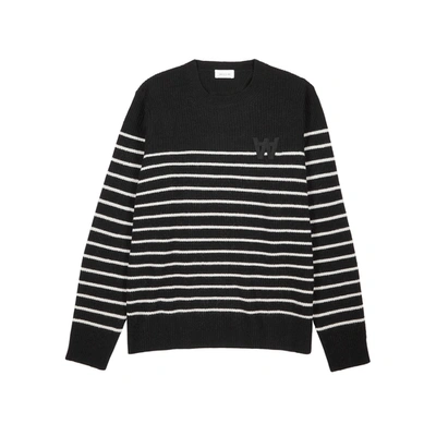 Wood Wood Louis Logo-appliquéd Striped Wool-blend Sweater In Black