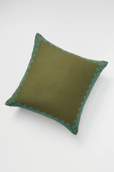 Anthropologie Kantha-stitched Pillow In Green