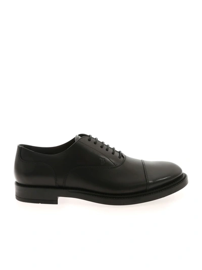 Tod's Black Classic Laced Up Shoes In Leather