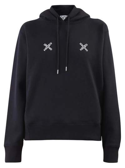 Kenzo Logo Cotton Blend Sweatshirt Hoodie In Black