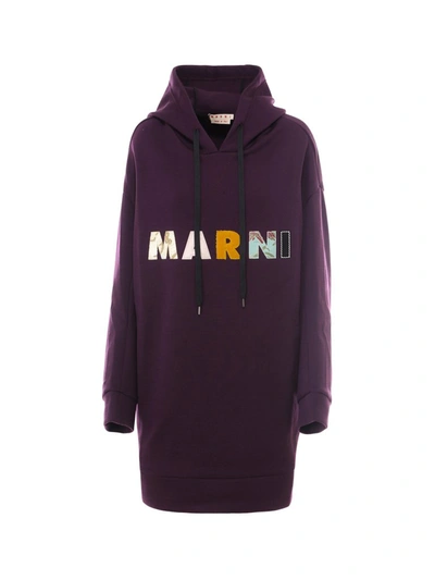 Marni Oversized Sweatshirt With Patchwork Logo In Purple