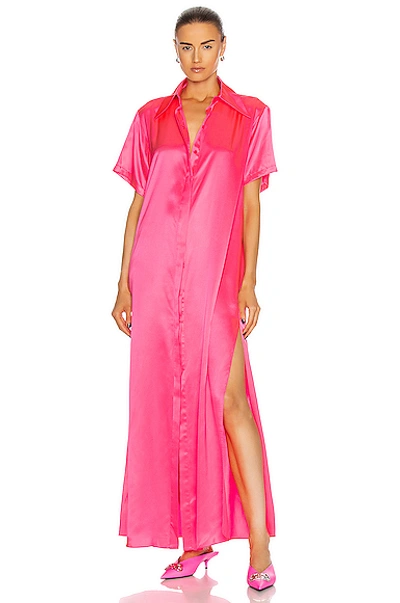 Area Neon Silk-satin Maxi Shirt Dress In Pink
