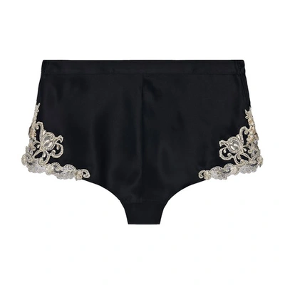 La Perla Hipster Brief In Silk With Embroidered Tulle In Black