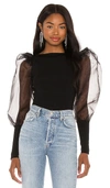 Alice And Olivia Abella Puff Sleeve Square Neck Sweater In Black