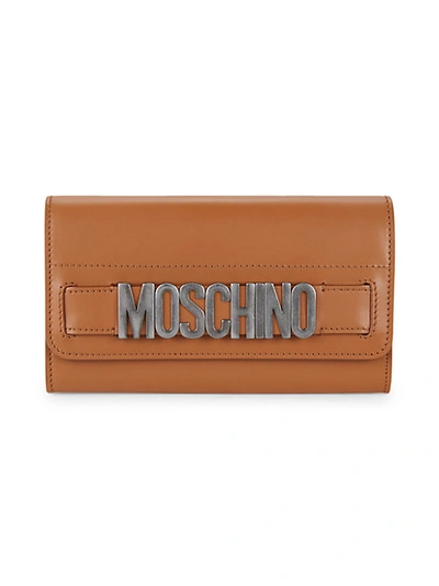 Moschino Logo Leather Continental Wallet In Tan