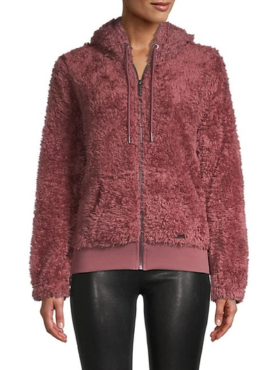 Marc New York Performance Women's Ultra Soft Faux Fur Hooded Zip Up In Dried Rose