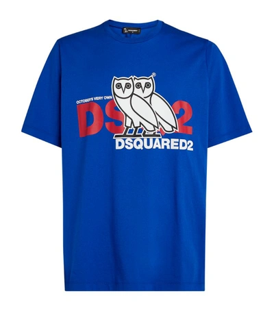 Dsquared2 Logo印花棉质平纹针织t恤 In Blue