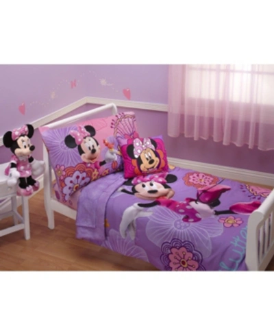 Disney Minnie Mouse Fluttery Friends 4 Piece Toddler Bed Set Bedding In Purple