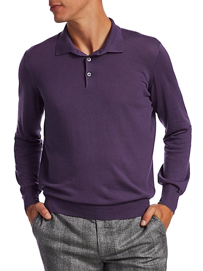 Brunello Cucinelli Wool & Cashmere Polo Sweater In Purple