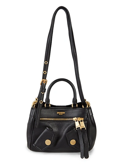 Moschino Pebbled Leather Crossbody Bag In Black
