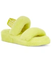 Ugg Yellow Fluff Yeah Shearling Sandals In Bright Green/ Sulfur