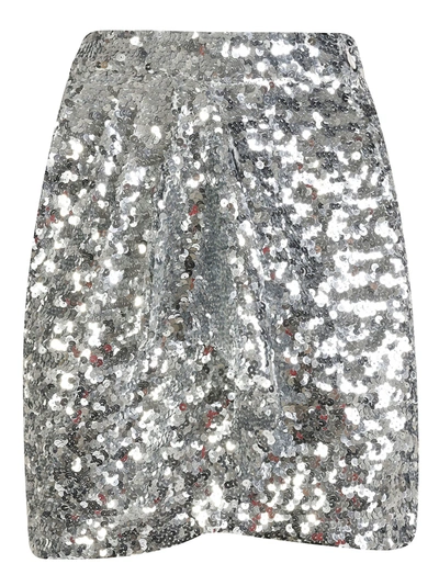 Amen Sequined Draped Detail Mini Skirt In Silver
