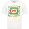 GUCCI IVORY T-SHIRT FOR KIDS WITH LOGOS,11526608