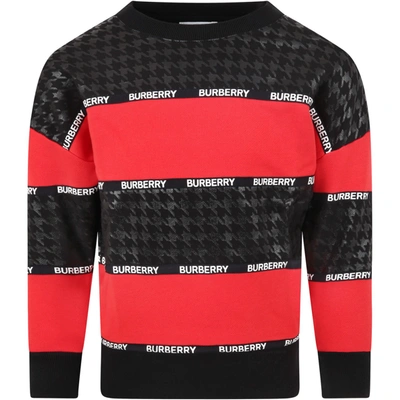 Burberry Black Sweatshirt For Kids With Logos In Red