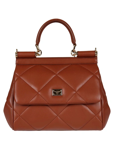 Dolce & Gabbana Padded Flap Tote In Cognac