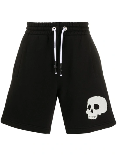 Palm Angels Skull-motif Patch Track Shorts In Black/white