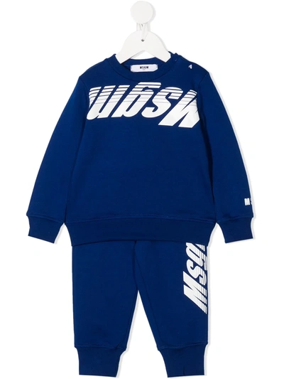 Msgm Babies' Logo Two-piece Tracksuit In 蓝色
