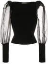 Alice And Olivia Abella Puff Sleeve Square Neck Sweater In Black