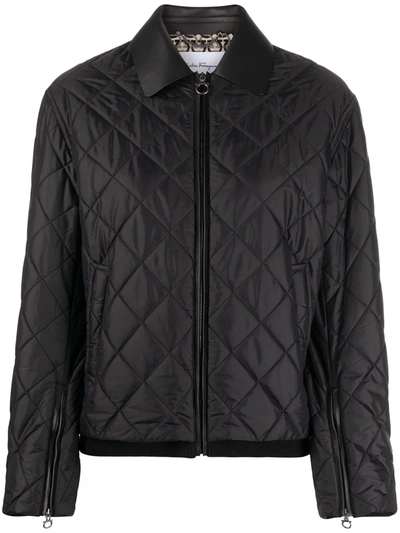 Ferragamo Diamond Quilted Jacket In Black