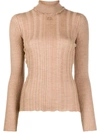 COURRÈGES RUFFLE ROLL-NECK RIBBED SWEATER