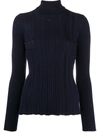 COURRÈGES RUFFLE ROLL-NECK RIBBED SWEATER