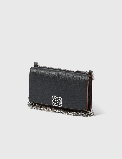 Loewe Anagram-embellished Grained-leather Wallet-on-chain In Black