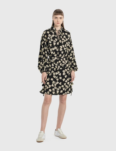 Loewe Tie-detail Shamrock Print Dress In Black/ivory