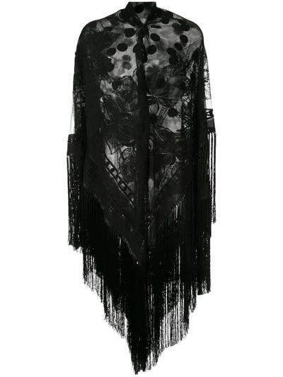 Dolce & Gabbana Fringed Lace Shawl In Black