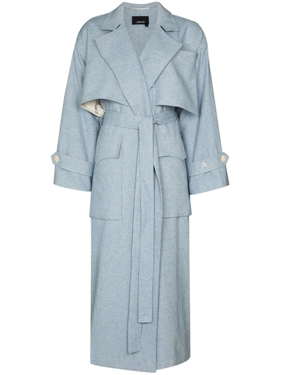 Anouki Oversized Wool Trench Coat In Light Blue