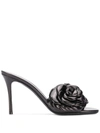 Valentino Garavani Floral Appliqué Leather Sandals In Black