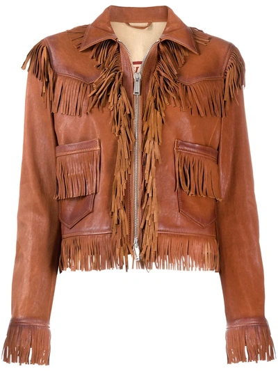 Dsquared2 Fringed Leather Jacket In Brown