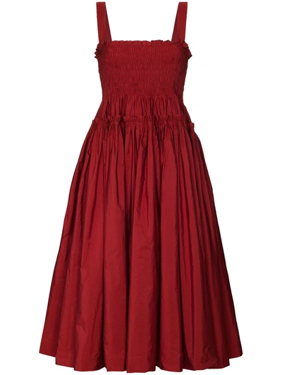Molly Goddard Kayla Shirred Midi Dress In Red
