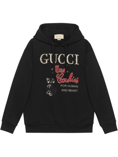 Gucci “mad Cookies”印花棉质平纹针织连帽卫衣 In Black